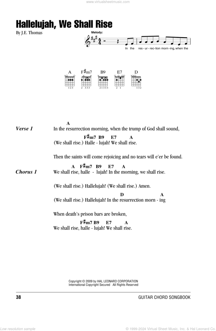 Hallelujah, We Shall Rise sheet music for guitar (chords) by J.E. Thomas, intermediate skill level