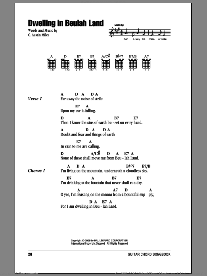 Dwelling In Beulah Land sheet music for guitar (chords) by C. Austin Miles, intermediate skill level