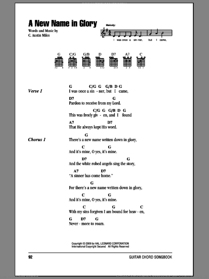 A New Name In Glory sheet music for guitar (chords) by C. Austin Miles, intermediate skill level