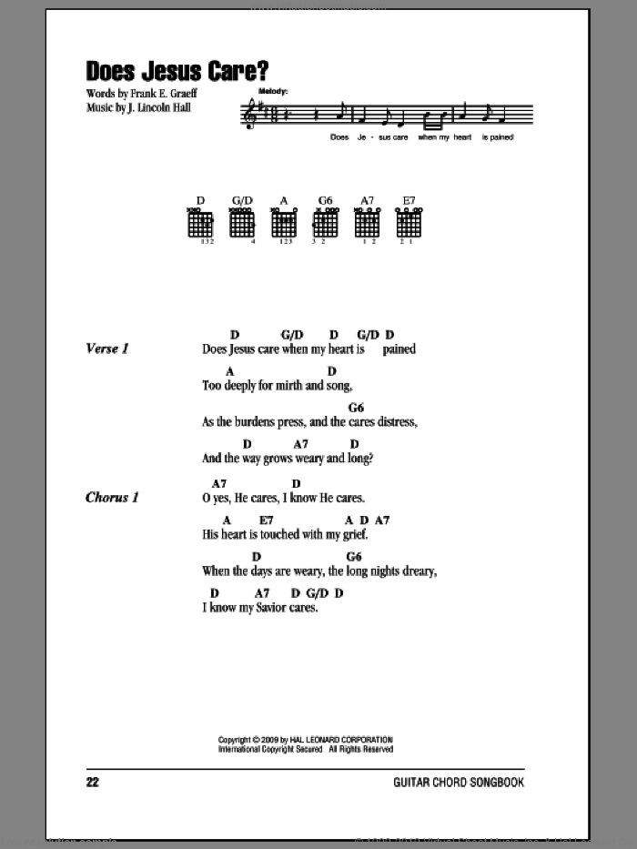 Does Jesus Care? sheet music for guitar (chords) by Frank E. Graeff and J. Lincoln Hall, intermediate skill level