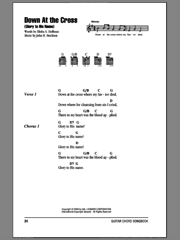 Down At The Cross (Glory To His Name) sheet music for guitar (chords) by Elisha A. Hoffman and John H. Stockton, intermediate skill level
