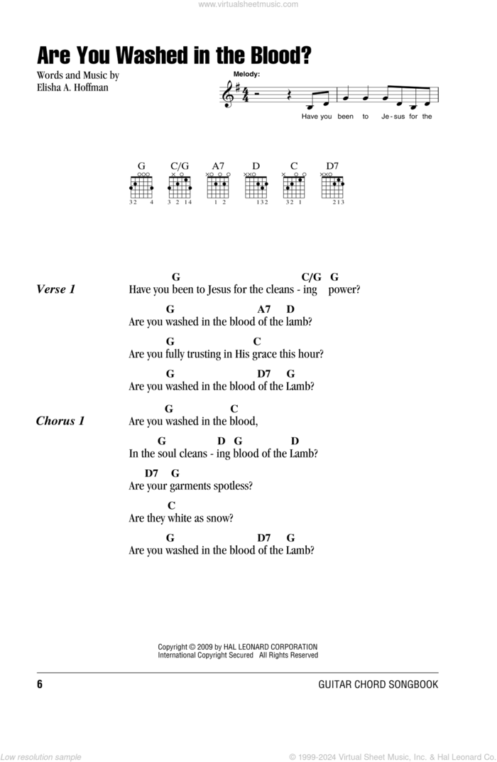 Are You Washed In The Blood? sheet music for guitar (chords) by Elisha A. Hoffman, intermediate skill level