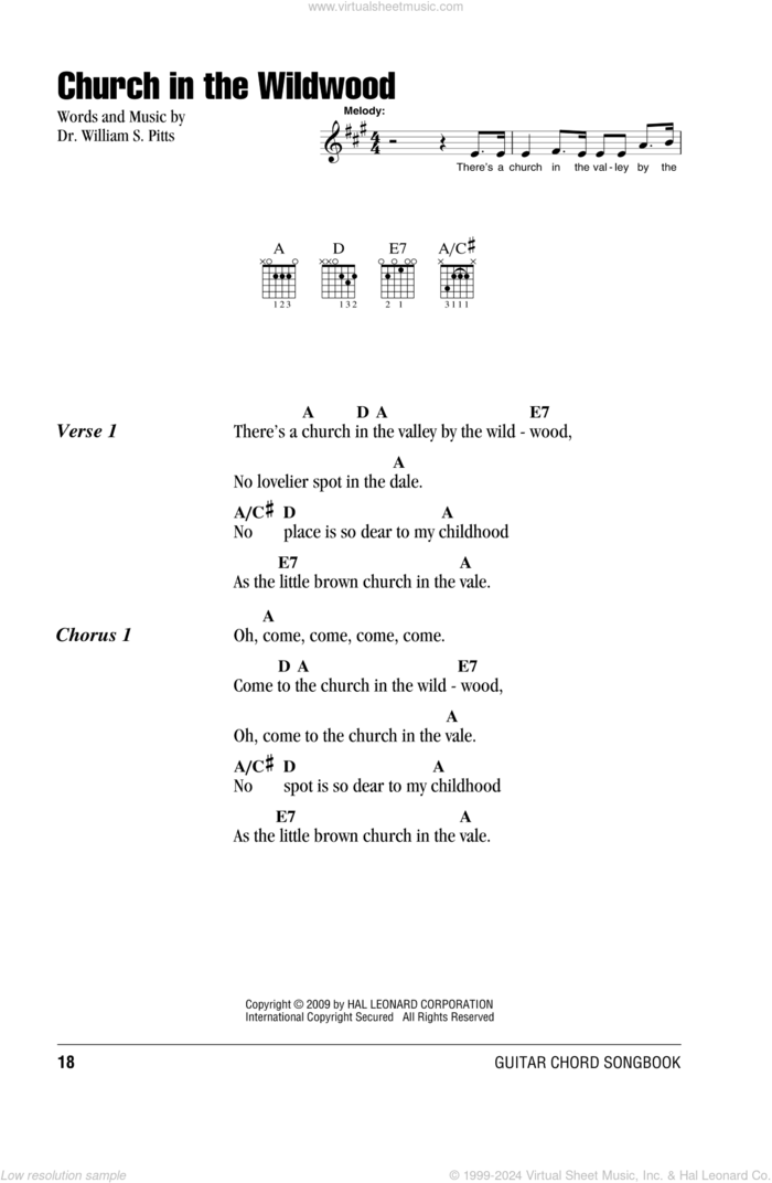 Church In The Wildwood sheet music for guitar (chords) by Dr. William S. Pitts, intermediate skill level