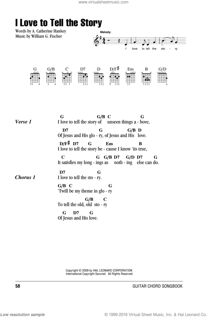 I Love To Tell The Story sheet music for guitar (chords) by A. Catherine Hankey and William G. Fischer, intermediate skill level