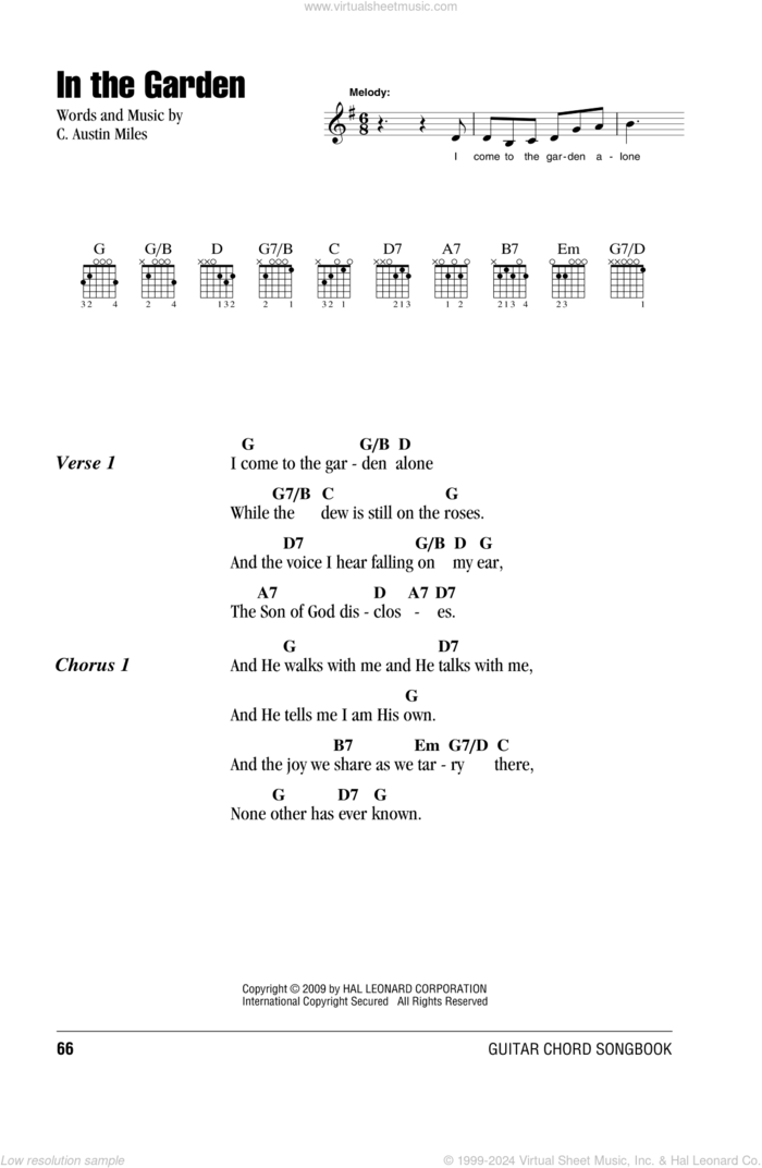 In The Garden sheet music for guitar (chords) by C. Austin Miles, intermediate skill level