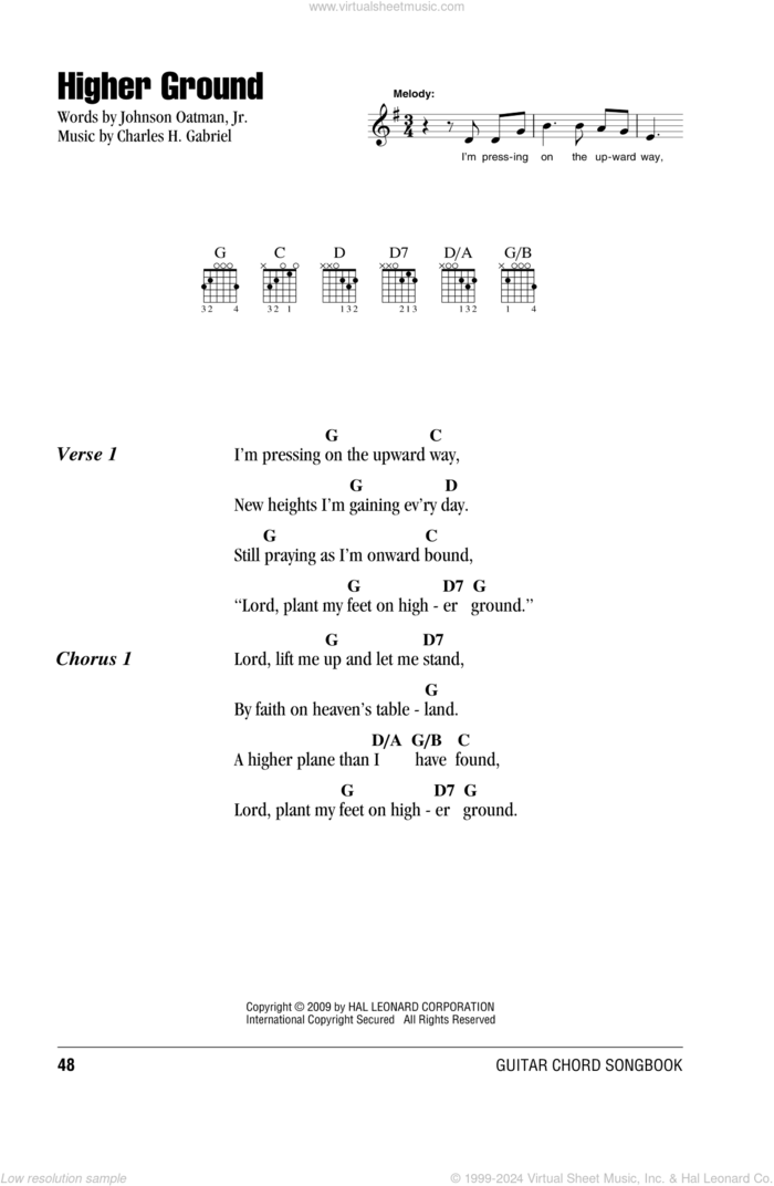 Higher Ground sheet music for guitar (chords) by Johnson Oatman, Jr. and Charles H. Gabriel, intermediate skill level