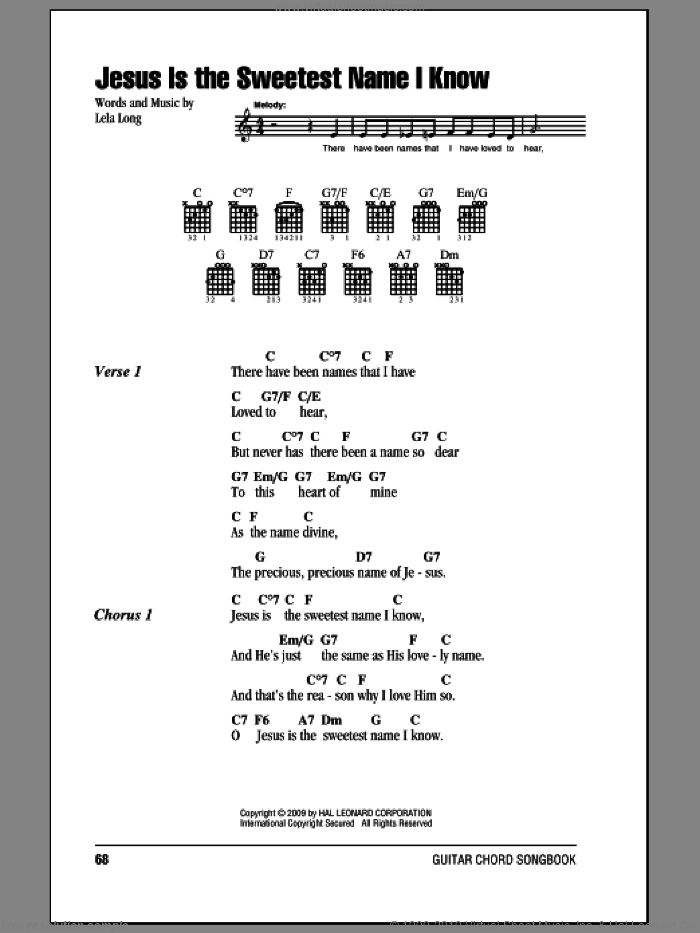 Jesus Is The Sweetest Name I Know sheet music for guitar (chords) by Lela Long, intermediate skill level