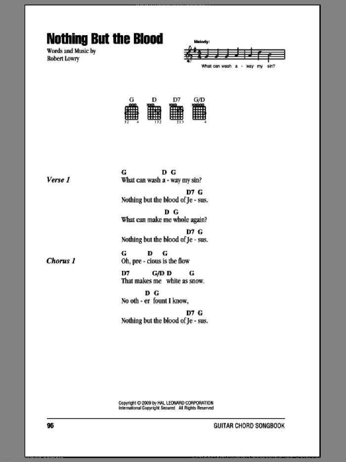 Nothing But The Blood sheet music for guitar (chords) by Robert Lowry, intermediate skill level