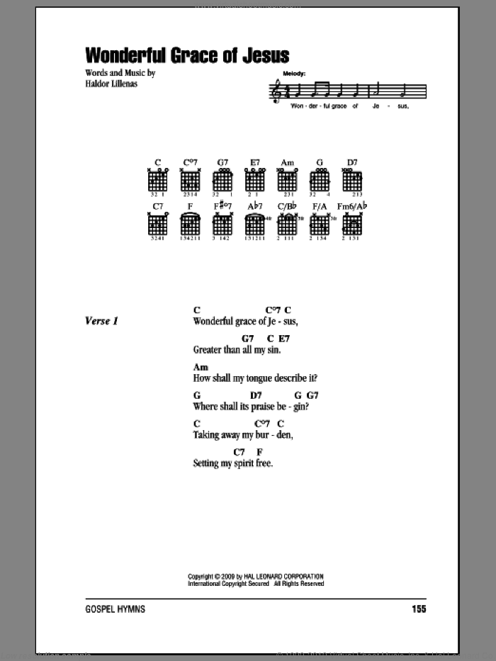 Wonderful Grace Of Jesus sheet music for guitar (chords) by Haldor Lillenas, intermediate skill level