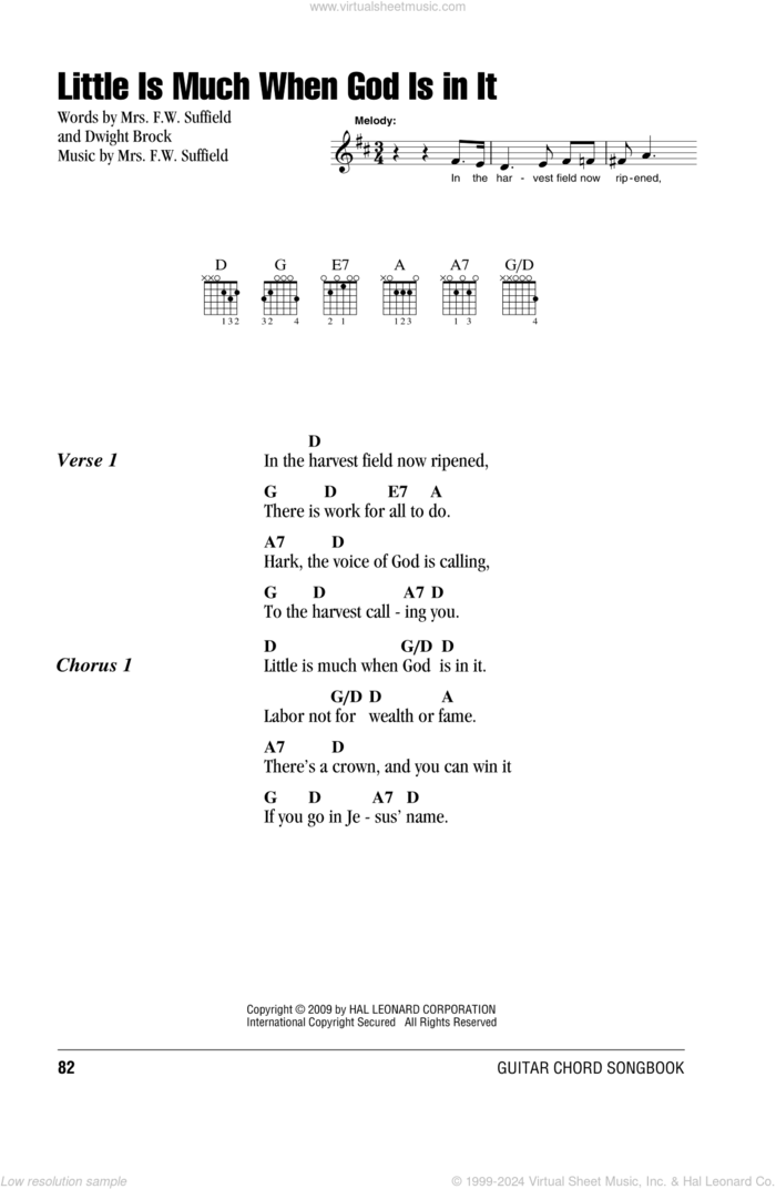 Little Is Much When God Is In It sheet music for guitar (chords) by Mrs. F.W. Suffield and Dwight Brock, intermediate skill level