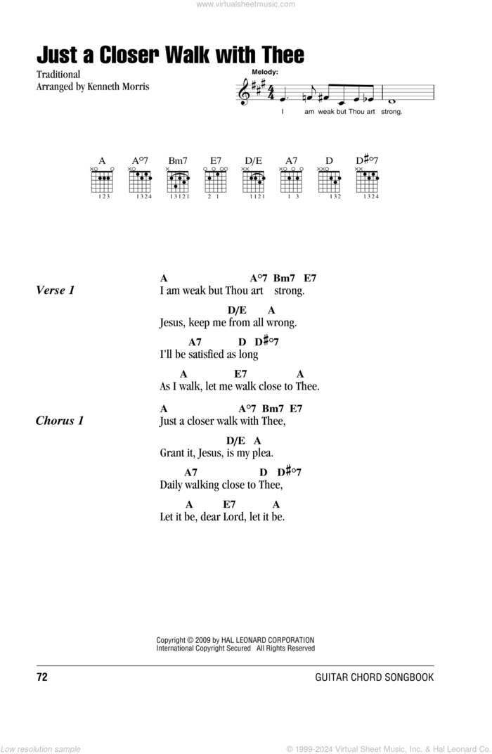 Just A Closer Walk With Thee sheet music for guitar (chords) by Kenneth Morris, intermediate skill level