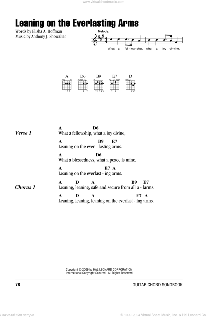 Leaning On The Everlasting Arms sheet music for guitar (chords) by Anthony J. Showalter and Elisha A. Hoffman, intermediate skill level