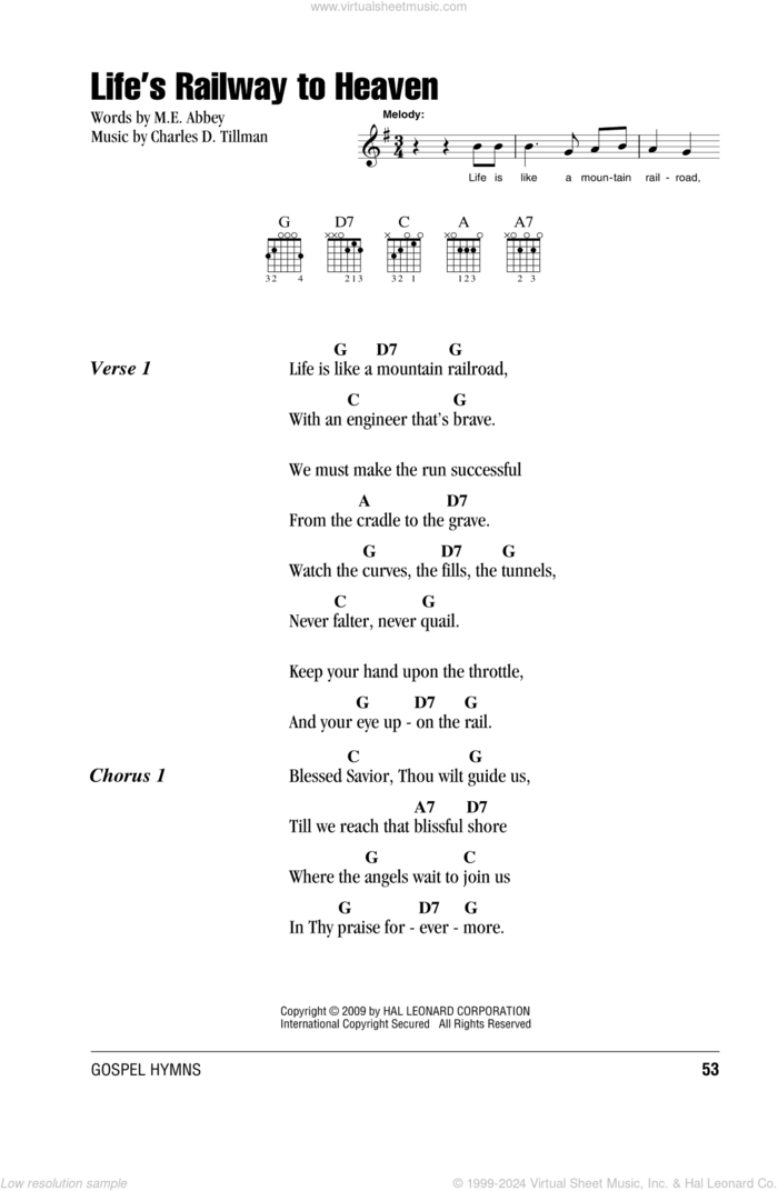 Life's Railway To Heaven sheet music for guitar (chords) by M.E. Abbey and Charles D. Tillman, intermediate skill level