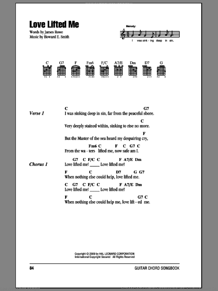 Love Lifted Me sheet music for guitar (chords) by James Rowe and Howard E. Smith, intermediate skill level