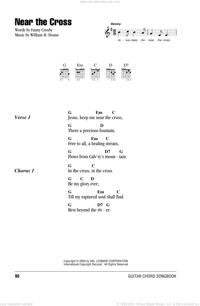 Near The Cross sheet music for guitar (chords) by Fanny J. Crosby and William H. Doane, intermediate skill level