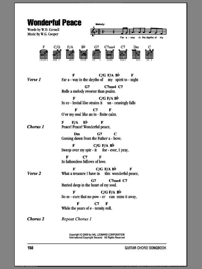 Wonderful Peace sheet music for guitar (chords) by W.D. Cornell and W.G. Cooper, intermediate skill level