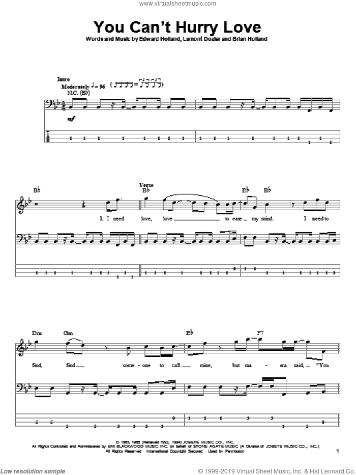 Supremes You Can T Hurry Love Sheet Music For Bass Tablature Bass Guitar