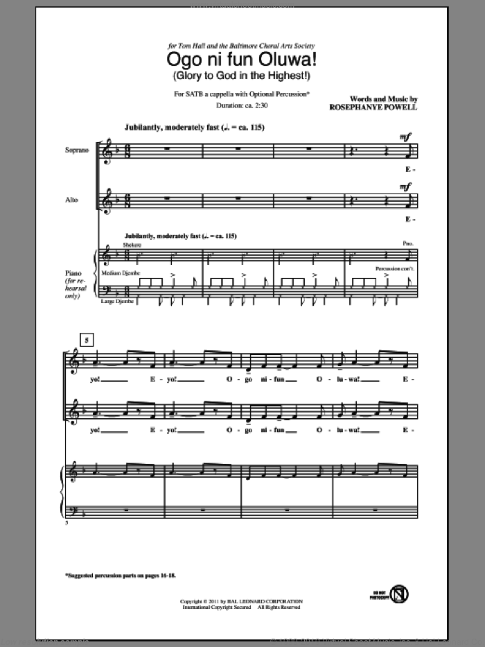 Ogo Ni Fun Oluwa! (Glory To God In The Highest!) sheet music for choir (SATB: soprano, alto, tenor, bass) by Rosephanye Powell, intermediate skill level