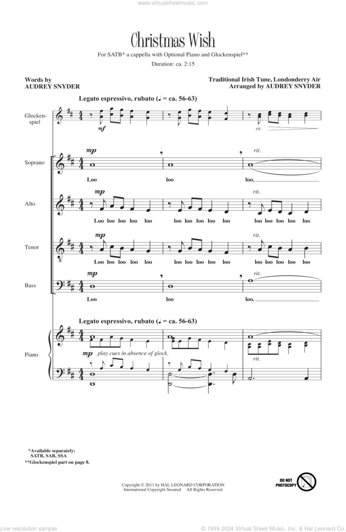 Christmas Wish sheet music for choir (SATB: soprano, alto, tenor, bass) by Audrey Snyder, intermediate skill level