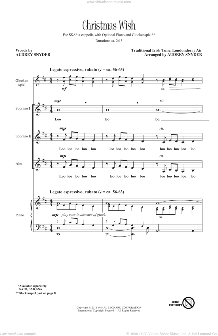 Christmas Wish sheet music for choir (SSA: soprano, alto) by Audrey Snyder, intermediate skill level