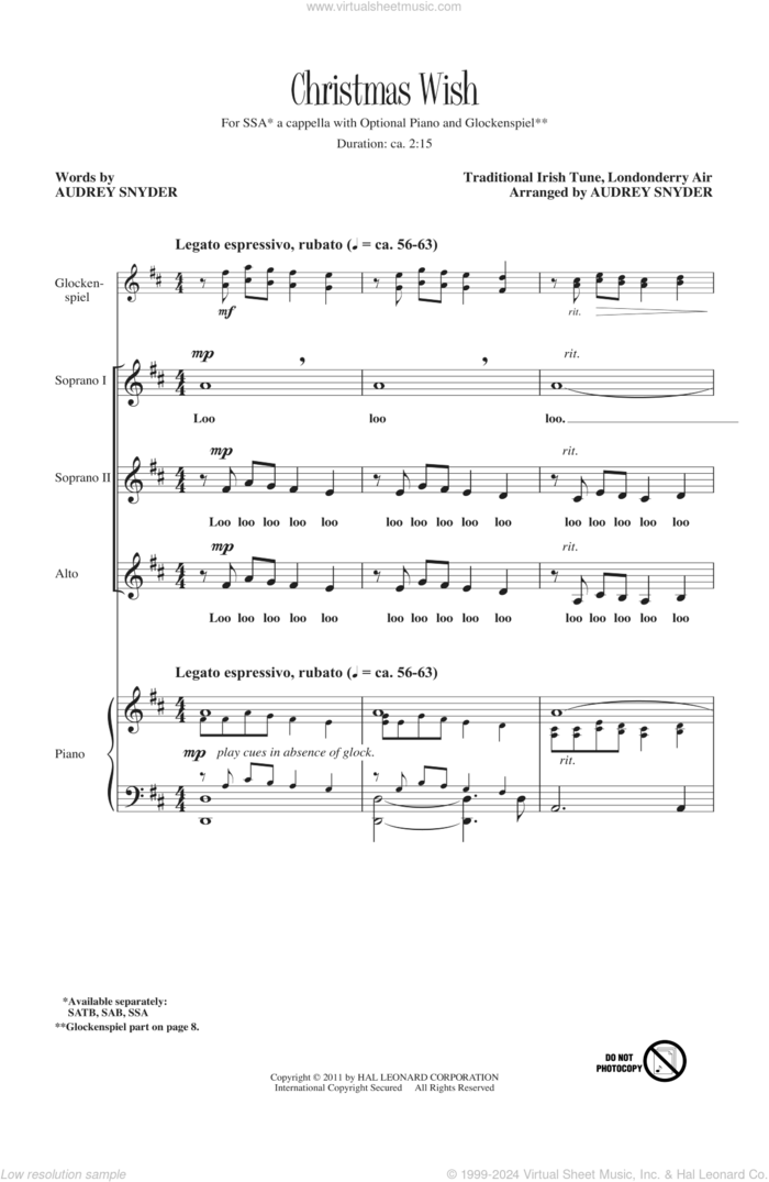 Christmas Wish sheet music for choir (SSA: soprano, alto) by Audrey Snyder, intermediate skill level