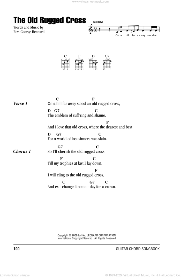 The Old Rugged Cross sheet music for guitar (chords) by Rev. George Bennard, intermediate skill level