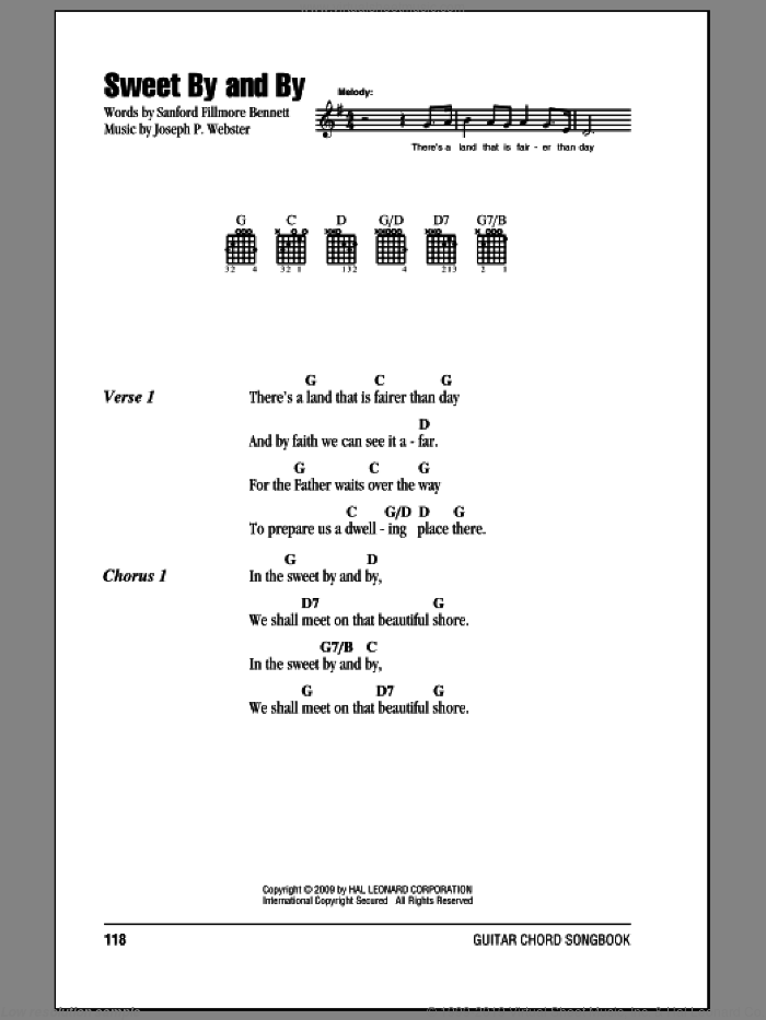 Sweet By And By sheet music for guitar (chords) by Sanford Fillmore Bennett and Joseph P. Webster, intermediate skill level