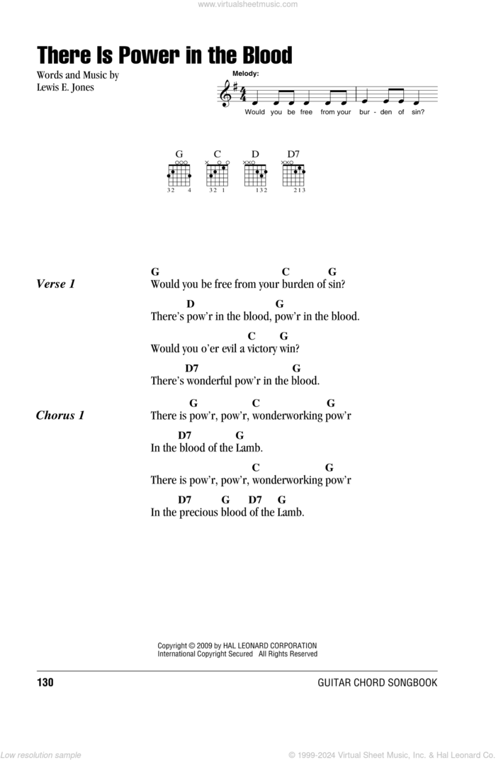 There Is Power In The Blood sheet music for guitar (chords) by Lewis E. Jones, intermediate skill level