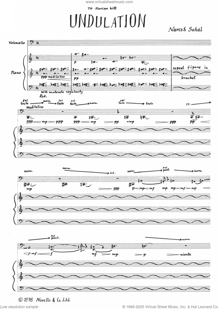 Undulation sheet music for cello solo by Naresh Sohal, classical score, intermediate skill level