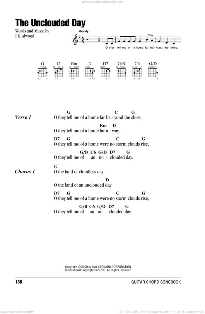 The Unclouded Day sheet music for guitar (chords) by J.K. Alwood, intermediate skill level