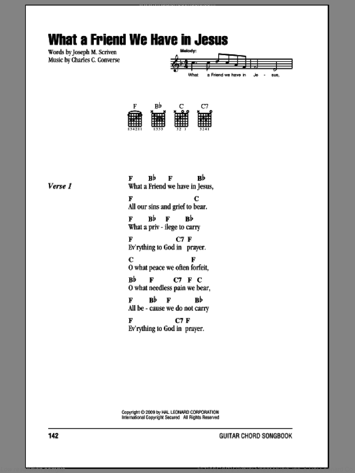 What A Friend We Have In Jesus sheet music for guitar (chords) by Joseph M. Scriven and Charles C. Converse, intermediate skill level
