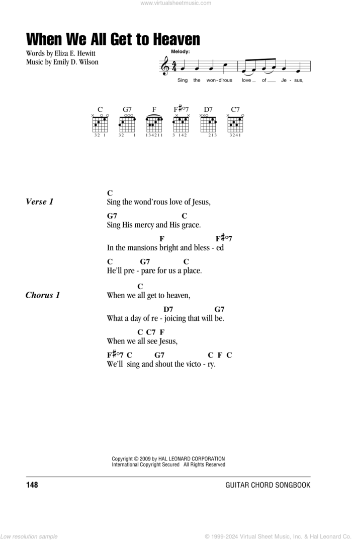 When We All Get To Heaven sheet music for guitar (chords) by Eliza E. Hewitt and Emily D. Wilson, intermediate skill level