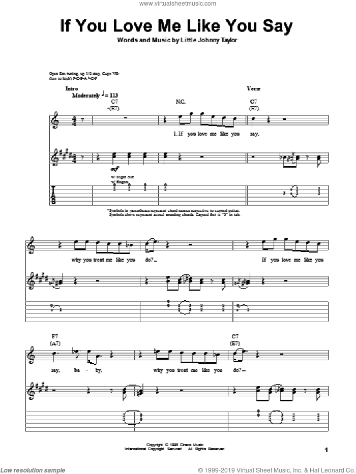 If You Love Me Like You Say sheet music for guitar (tablature, play-along) by Albert Collins and Little Johnny Taylor, intermediate skill level