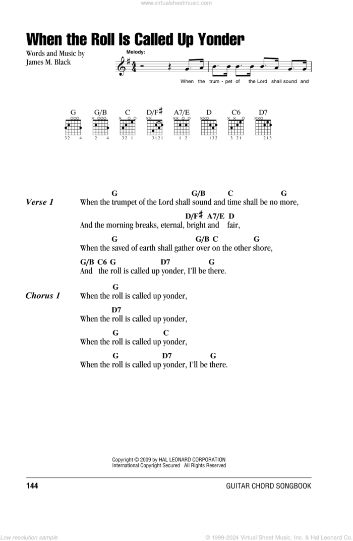 When The Roll Is Called Up Yonder sheet music for guitar (chords) by James M. Black, intermediate skill level