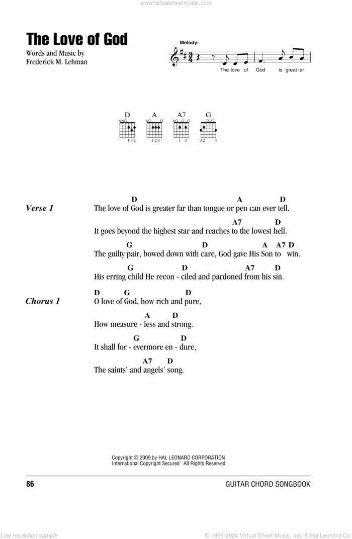 The Love Of God sheet music for guitar (chords) by Frederick M. Lehman, intermediate skill level