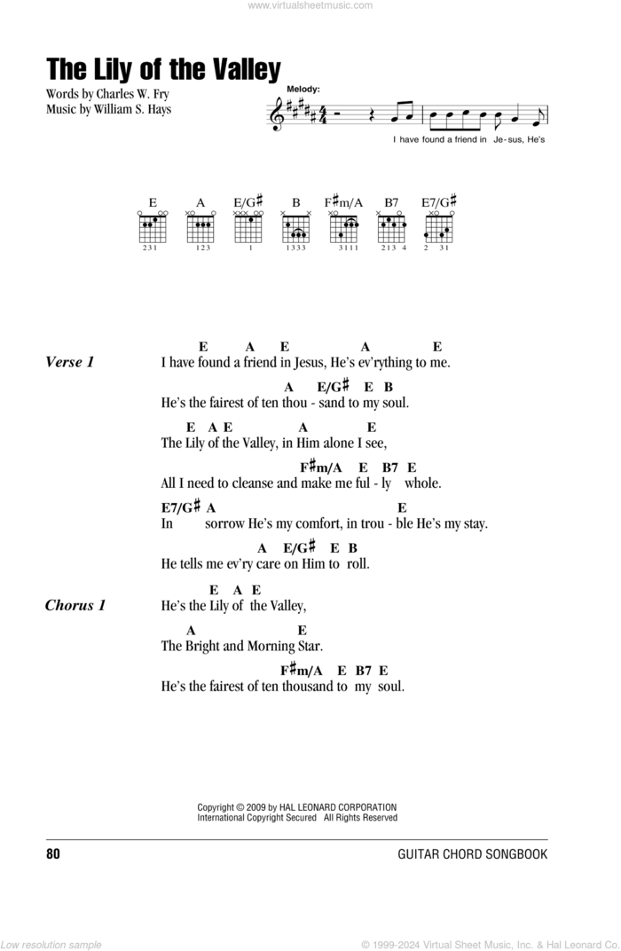 The Lily Of The Valley sheet music for guitar (chords) by Charles W. Fry and William S. Hays, intermediate skill level