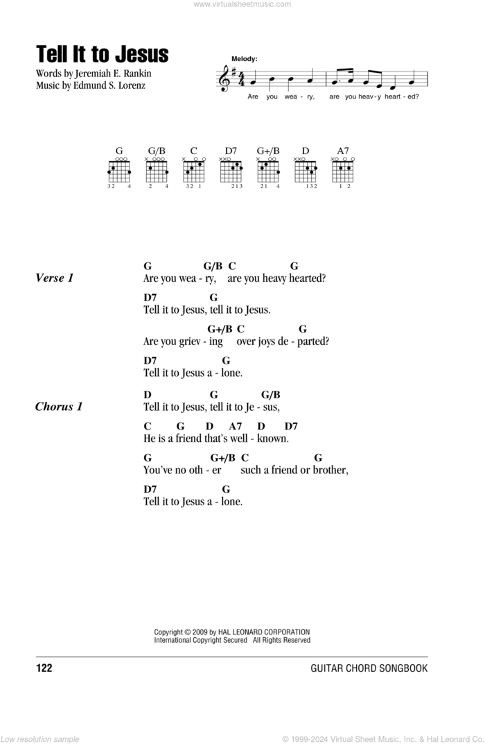 Tell It To Jesus sheet music for guitar (chords) by Jeremiah E. Rankin and Edmund S. Lorenz, intermediate skill level