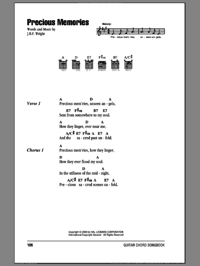Precious Memories sheet music for guitar (chords) by J.B.F. Wright, intermediate skill level