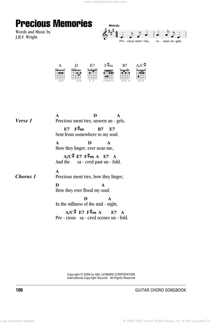 Precious Memories sheet music for guitar (chords) by J.B.F. Wright, intermediate skill level