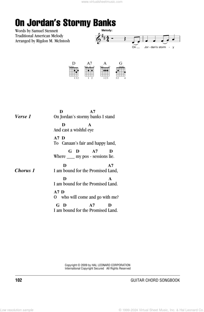 On Jordan's Stormy Banks sheet music for guitar (chords) by Samuel Stennett, Miscellaneous and Rigdon M. McIntosh, intermediate skill level