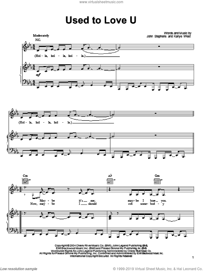 Used To Love U sheet music for voice, piano or guitar by John Legend, John Stephens and Kanye West, intermediate skill level