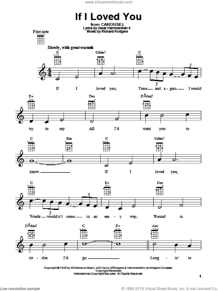 If I Loved You sheet music for ukulele by Rodgers & Hammerstein, Carousel (Musical), Oscar II Hammerstein and Richard Rodgers, intermediate skill level