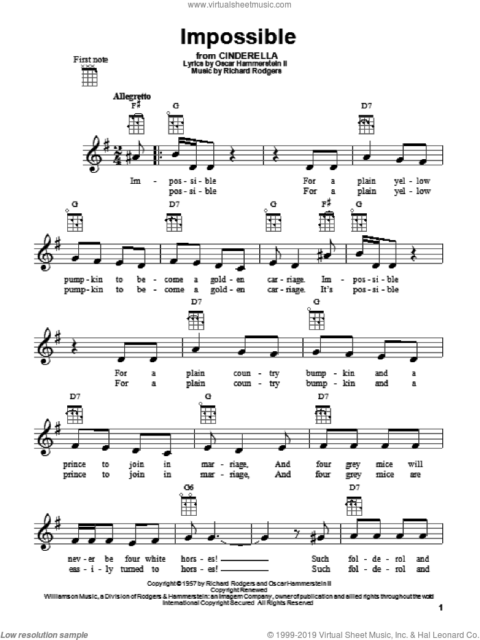 Impossible sheet music for ukulele by Rodgers & Hammerstein, Cinderella (Musical), Oscar II Hammerstein and Richard Rodgers, intermediate skill level