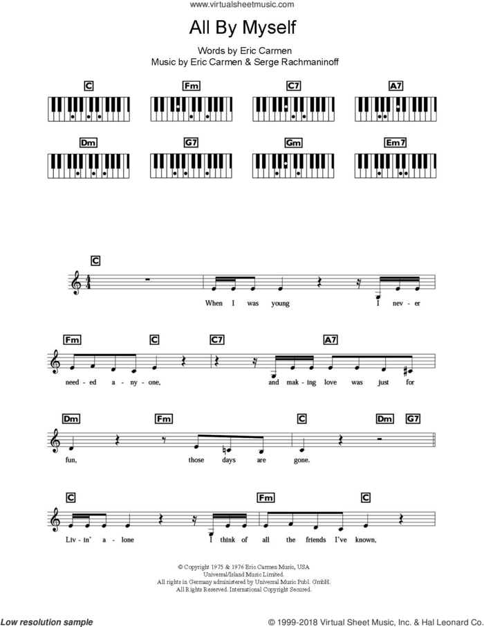 All By Myself sheet music for piano solo (keyboard) by Celine Dion, Eric Carmen and Serjeij Rachmaninoff, intermediate piano (keyboard)