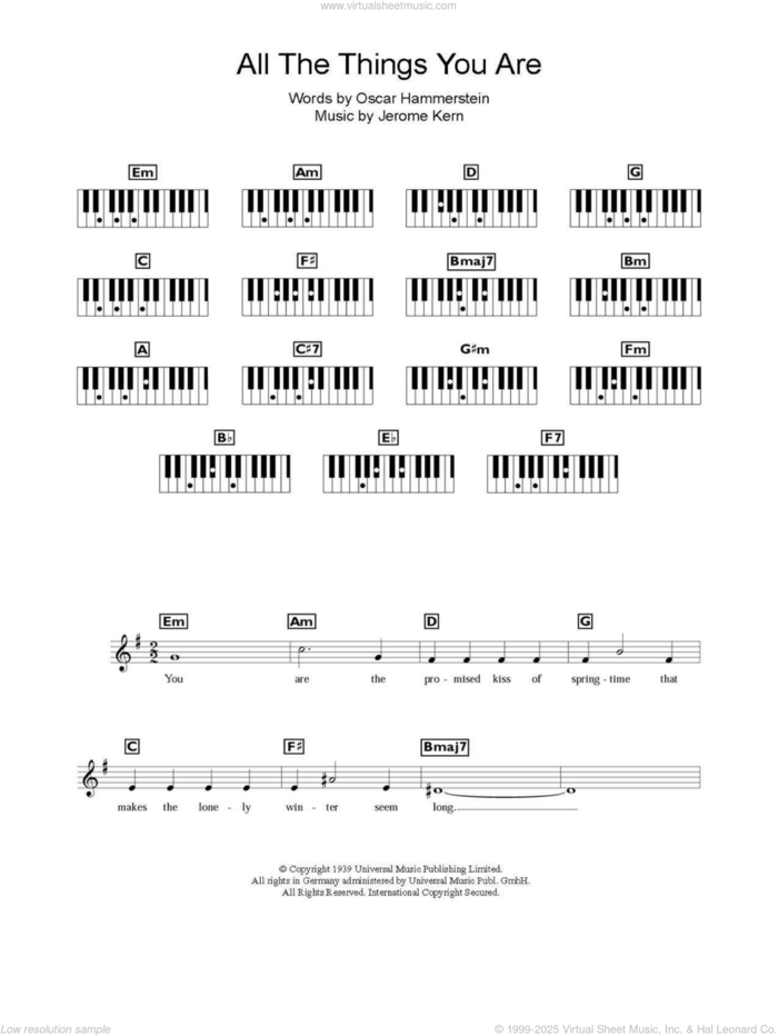 All The Things You Are sheet music for piano solo (chords, lyrics, melody) by Jerome Kern and Oscar Hammerstein, intermediate piano (chords, lyrics, melody)