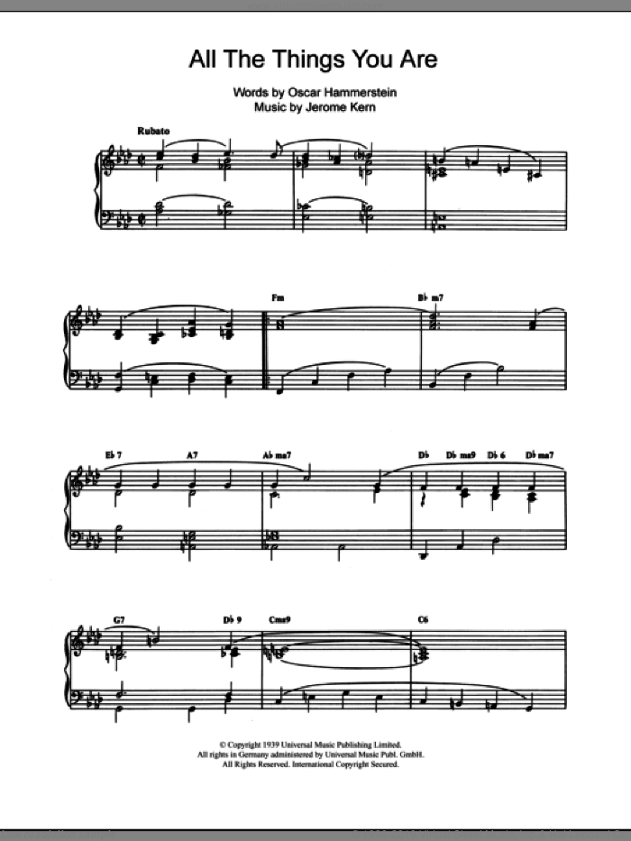 All The Things You Are sheet music for piano solo by Jerome Kern and Oscar Hammerstein, intermediate skill level