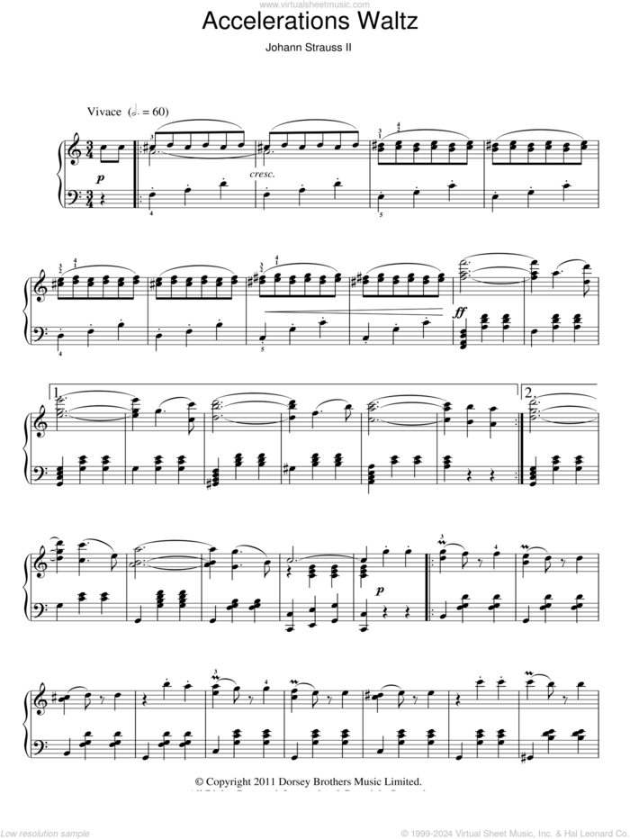 Accelerations Waltz, Op. 234 sheet music for piano solo by Johann Strauss, Jr., classical score, intermediate skill level