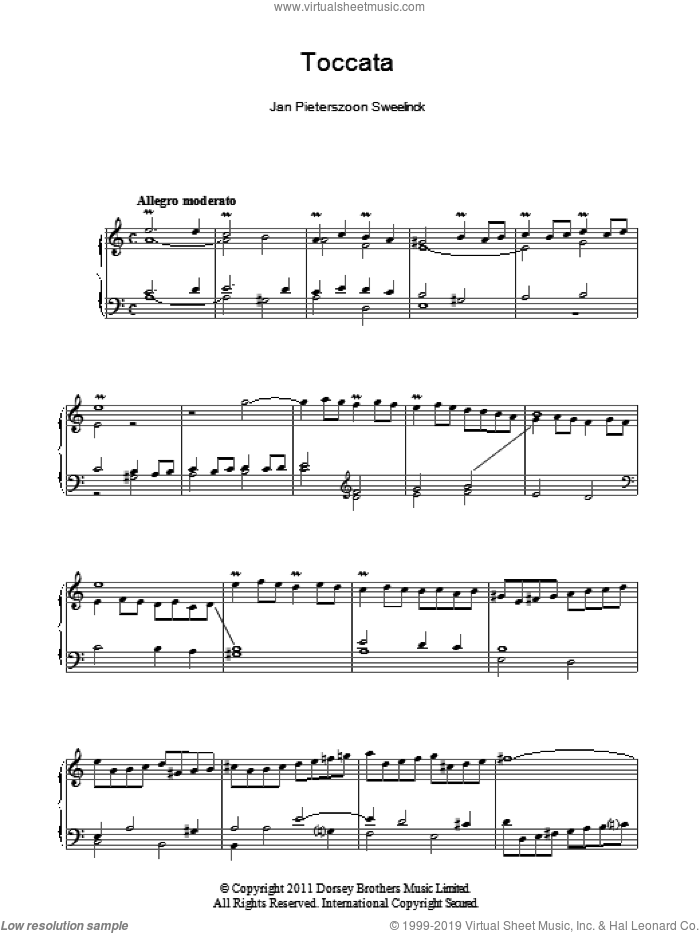 Toccata sheet music for piano solo by Jan Pieterszoon Sweelinck, classical score, intermediate skill level