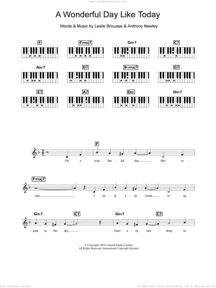 A Wonderful Day Like Today sheet music for piano solo (chords, lyrics, melody) by Leslie Bricusse and Anthony Newley, intermediate piano (chords, lyrics, melody)