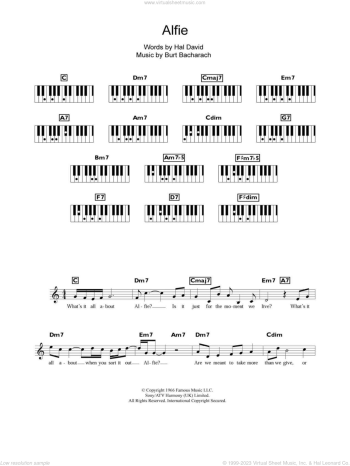 Alfie sheet music for piano solo (chords, lyrics, melody) by Bacharach & David, Burt Bacharach and Hal David, intermediate piano (chords, lyrics, melody)